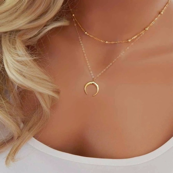 Two Layer Crescent Moon Necklace - Picture 5 of 7
